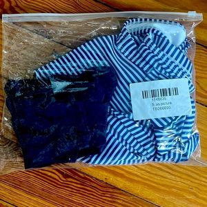 Navy and white blouson tankini. NWT. Size S